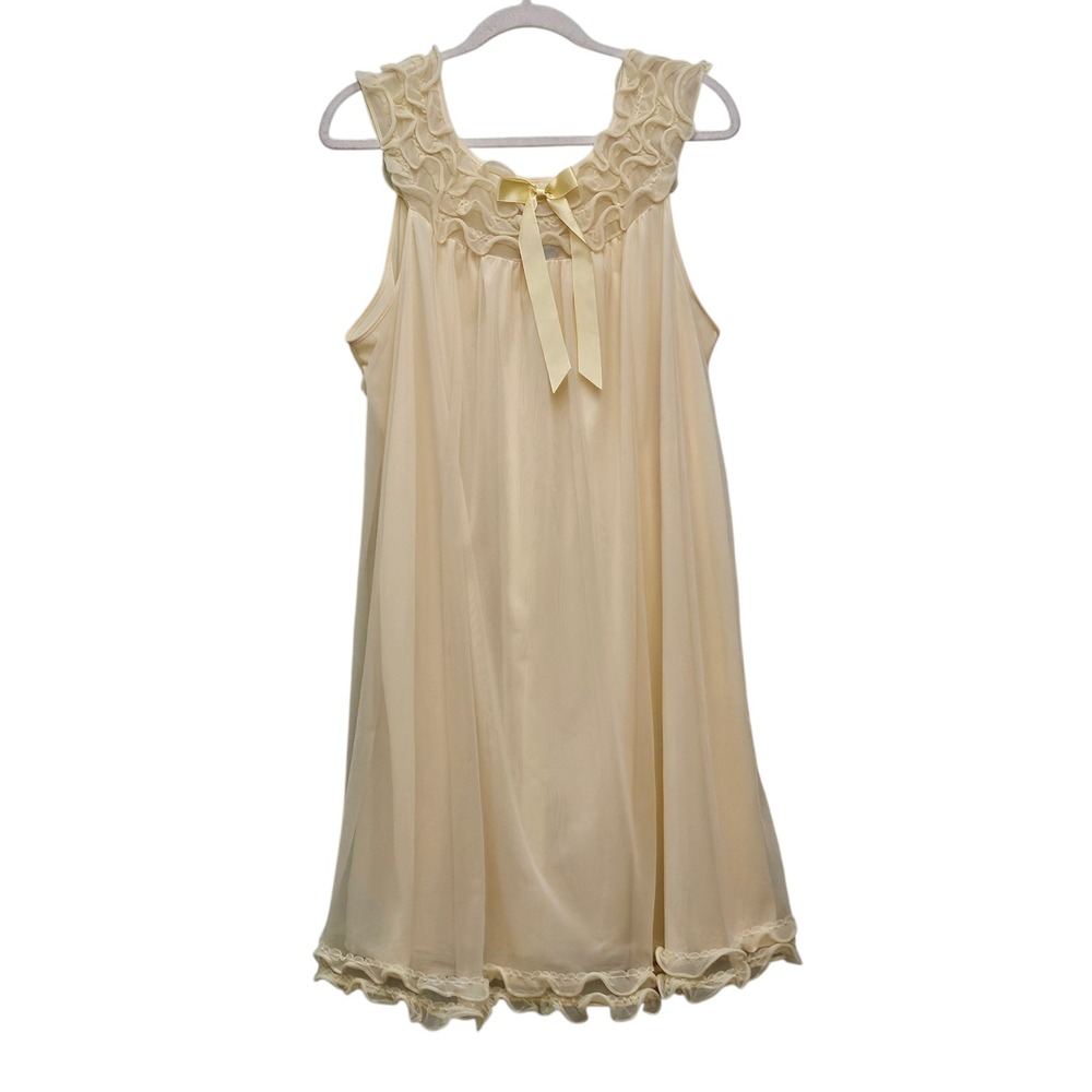 Vintage 60s 70s St Michael Nightgown L/XL 42-44 Butter Yellow‎ Ruffle Bow Girly